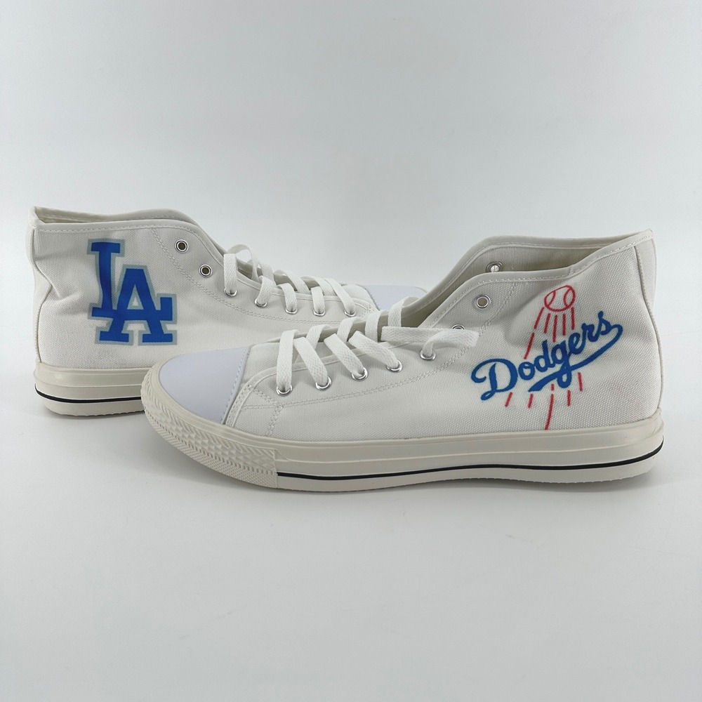 Los Angeles Dodgers White Canvas High Top Sneakers Mens 11 MLB Baseball Shoes